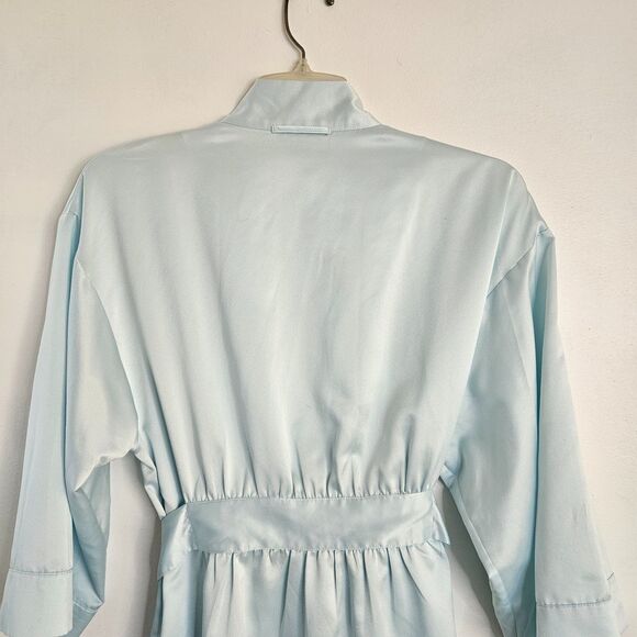 Cabernet by Sleep Sense Robe Womens Medium Blue Wrap Silky Kimono Attached Belt - Picture 6 of 6